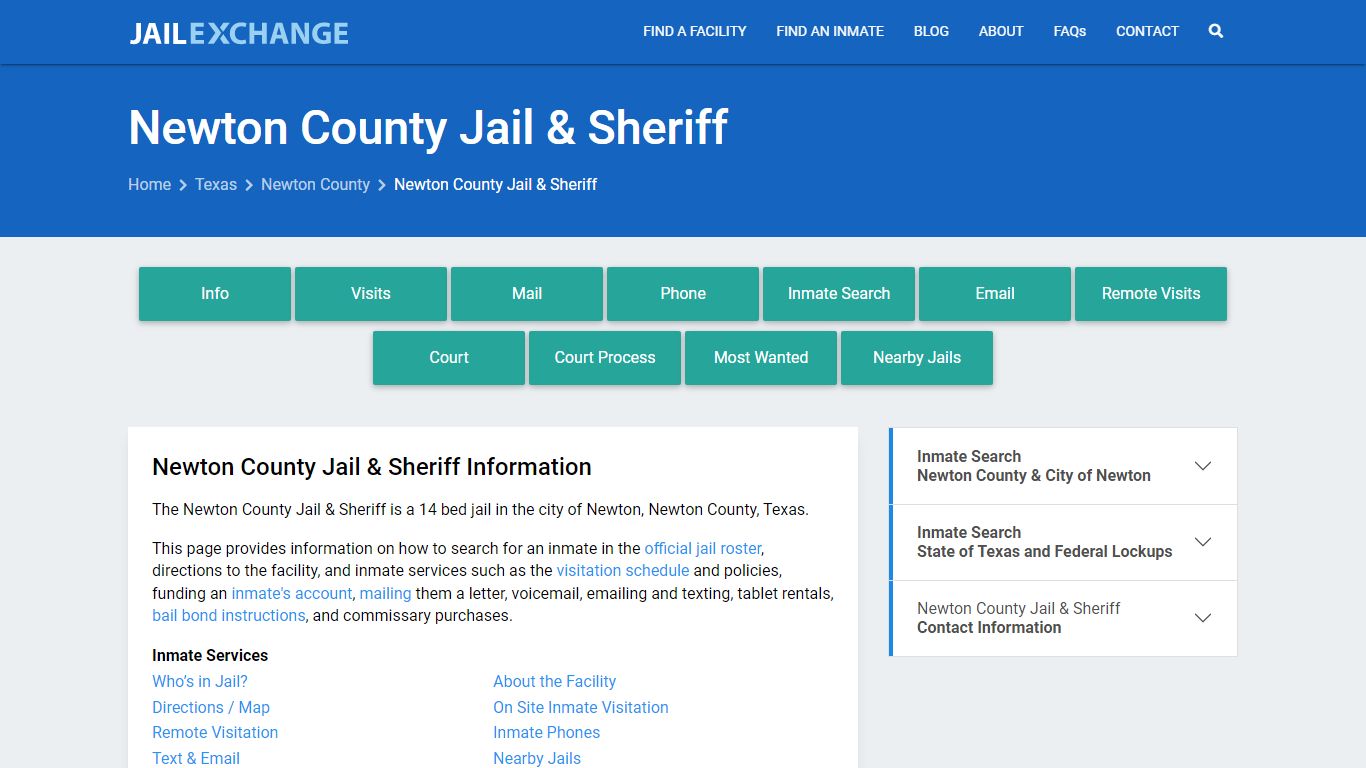 Newton County Jail & Sheriff, TX Inmate Search, Information